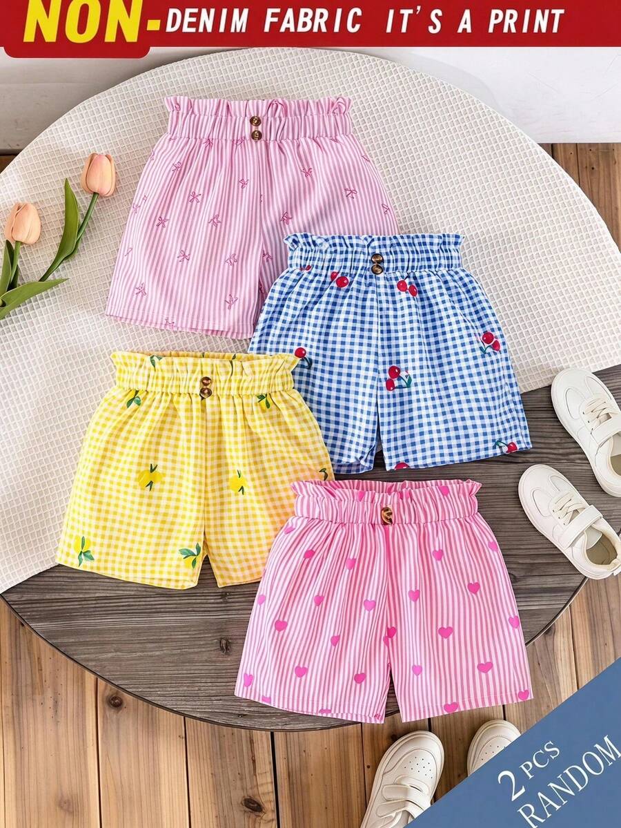 SHEIN Elladie kids 女童可爱简约百搭休闲条纹四件套短裤,夏季女童裤 - 彩色 - 查看 1
