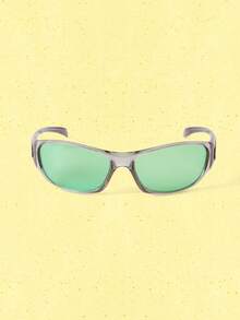 Popjeli Retro Gray-Frame Fruit Green Lens Sunglasses, Niche Contrast Colors To Create Y2K Millennial Style, Daily Street Leisure - green gray - View 2