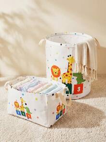 Cozy Pixies 1 Piece, Cute Little Animal Pattern Printing Large Capacity Foldable Round Foldable Round Storage Dirty Clothes Basket Storage Basket, Portable And Ea - Multicolor - View 6