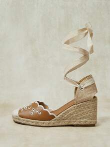 Styleloop Ladies, Rubber Band Cross Strap, Straw Rope, Sandals, High Heels. - Brown - View 1