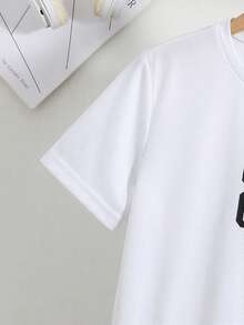 SHEIN 青少年男孩字母印花T恤與長褲套裝 - 黑與白 - 查看 5