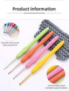 9/12pcs Color TPR Soft Handle Crochet Hook, Colorful Hook Head, Handmade DIY Yarn Knitting Tool, Multi Specification Single Head Crochet Hook - B - View 2
