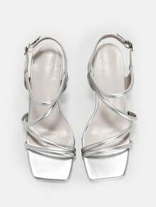 CUCCOO CURVES Plus Size Women's Fashion Classic Comfortable Ankle Strap High Heel Sandals Wide Fit - Silver 1 - View 10