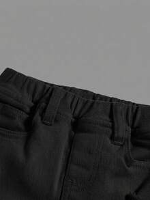 SHEIN 兒童青少年男孩休閒水洗做舊修身牛仔短褲 - 黑色 - 查看 4