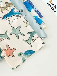 [1 Set Acak] Set Piyama Anak Laki-laki Balita Motif Kartun Hewan Laut & Kendaraan Teknik yang Lucu, Pas Badan, Warna Putih, Cocok untuk Keluarga di Musim Panas - MultiWarna - View 4