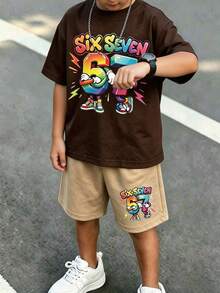 Souflis Souflis Randomly Ships 1 Of 3, Khaki Casual Creative Gradient  Lightning Pattern T-Shirt And Matching Set, - Multicolor - View 4