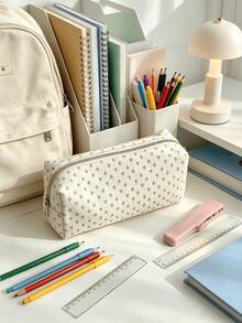 1PC Durable Natural Linen Pink Floral Print Ins Style Multi Purpose Zipper Pencil Case For Student Desk Stationery Makeup Organizer Back To School Gift - Single Piece - View 10