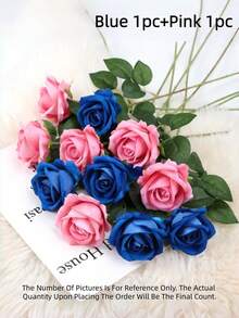2/6/10 Stücke künstliche Rosen, blaue/rosa künstliche Rosen mit Stielen, geeignet für die Dekoration in Wohnungen, Hochzeitszentren, Hotels und Büros. - Verschiedenfarbig - Übersicht 17