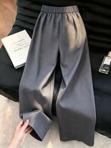 SHEIN Franclia Women's Solid Color Casual Versatile Daily Travel Suit Pants - Grey - View 2