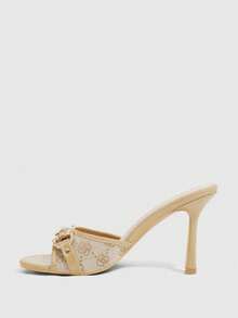 CUCCOO SZL Women Shoes Light Camel Gold Chain Buckle Design Fashionable Daily Commute Round Toe High Heel Slippers - Light camel - View 5
