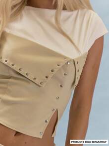 MUSERA Double Layered Studded Top Coord Top Only With Cap Sleeves Summer Girly Everyday Y2k Soft Social - Multicolor - View 2