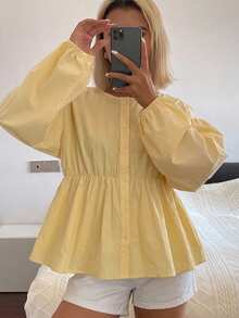 DAZY 女款圓領蝴蝶結寬鬆版型襯衫 - 黃色 - 查看 3