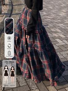 Dazy Tall Women's Plaid Vacation Style Long Skirt - Navy Blue - View 1