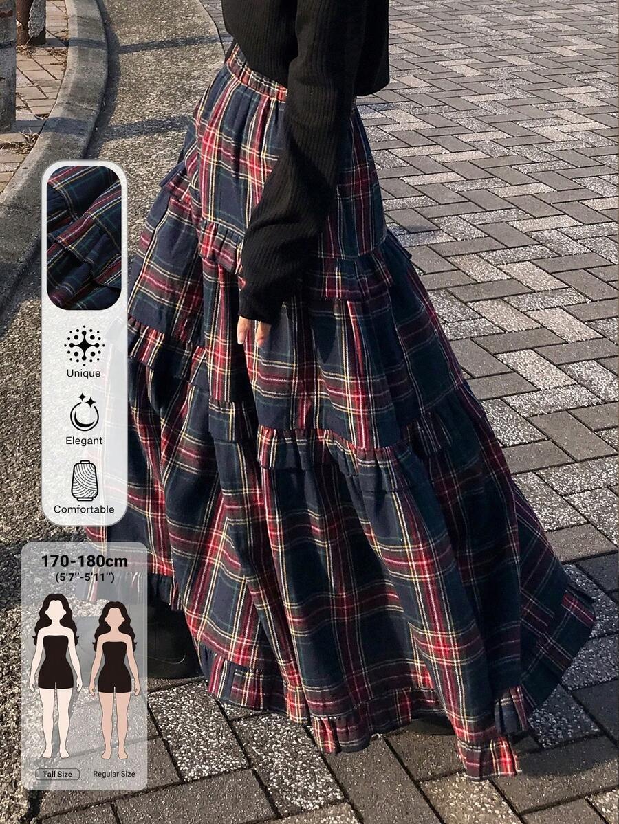 Dazy Tall Women's Plaid Vacation Style Long Skirt - Navy Blue - View 1