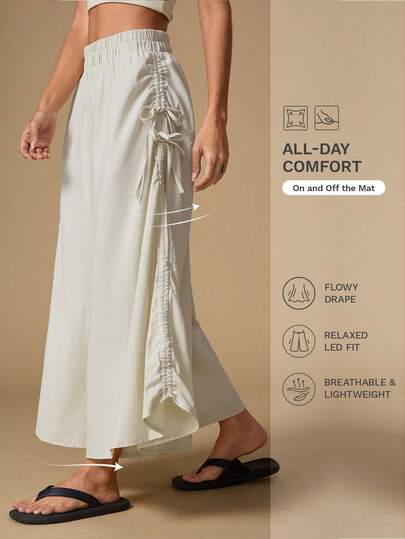 Nuvra Women's Loose Drawstring Pleated High Waist Wide Leg Long Pants