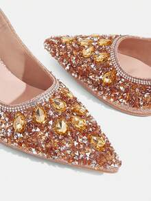 CUCCOO TILAWA Ladies' Fashionable And Elegant Crystal And Glass Rhinestone Pointed Champagne High-Heeled Shoes, Suitable For Going Out, Banquets, Parties And Other - Champagne - View 5