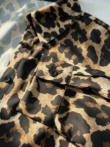 Resyla Kemeja Leopard Lengan Panjang Vintage Wanita, Kancing Depan, Longgar, Kasual, Kerah, Blus, Atasan Musim Gugur, Gaya Musim Gugur Terbaru - MultiWarna - View 3