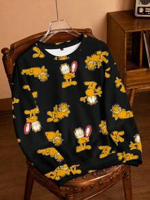 GARFIELD | SHEIN Plus Size Women's Cartoon Print Crew Neck Long Sleeve Sweatshirt - White - View 1