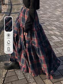 Dazy Tall Women's Plaid Vacation Style Long Skirt - Navy Blue - View 9