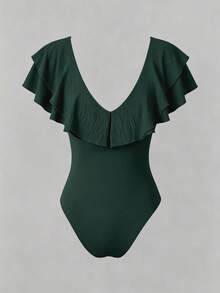 Rafferiza Women's Casual Sexy Solid Color Ruffle Bodysuit, Summer Going Out Dark Green - Dark Green - View 2
