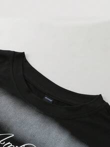 ROMWE MEN Essentials Men's Letter Print Casual Versatile Daily Long Sleeve T-Shirt - Black - View 6