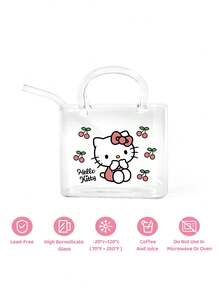 HELLO KITTY AND FRIENDS | SHEIN 卡通櫻桃印花硼矽酸鹽手提包造型玻璃杯附吸管，可盛裝飲品與水，亦可作為花瓶或迷你魚缸，多功能裝飾玻璃器皿 - 無色 - 查看 3