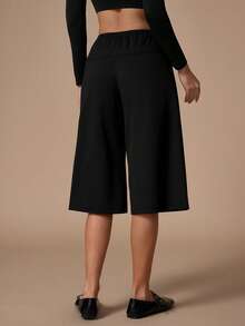Nuvra Women's Solid Color Elastic Waist Casual Basic Loose Fit Bermuda Shorts Gym Loungewear Black Summer - Black - View 2