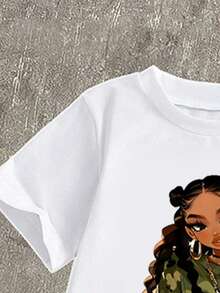 SHEIN 2 Stücke/Set Teenager Mädchen Lässiges Mode Camouflage Muster Outfit, verspieltes cooles Camo Muster Design, Kurzarm Rundhals T-Shirt mit Cargohose, geeignet für Frühling Sommer Herbst, Freizeitkleidung für Schulanfang, Party, Outdoor Picknick, Straßenfotografie, Campus, Festival, Geschenk - Weiss - Übersicht 3