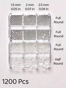 2-box set med blandade storlekar av akrylpearls och metalliska stålkulor, slumpmässigt assorterade nagelcharms och dekorationsaccessoarer för manikyr, DIY, salong, hem, fest, bröllop, födelsedag, festival och vardagsbruk, glansiga, glittriga, blanka, lätta att applicera, släta och mångsidiga - Multifärgad - Visa 4