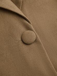 Sweetra Napoleon Plus Size Elegant Commuter Solid Color Ruffle Trim Jacket Fall - Khaki - View 5