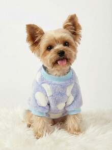 PETSIN 1 Pc Pet Dog Blue Heart Print Plush Thick Warm Crew Neck Sweatshirt For Autumn/Winter - Multicolor - View 5