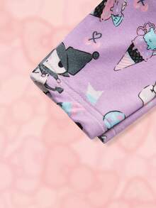 HELLO KITTY AND FRIENDS | SHEIN 女婴卡通  印花紫色休闲圆领运动衫和紧身裤套装，春秋 - 彩色 - 查看 6