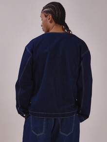Musero Kemeja Denim Model Kimono Leher V dengan Ikatan Depan, Perlengkapan Musim Semi dan Musim Panas (Hanya Kemeja) - Biru - View 4