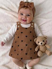 SHEIN Newborn Baby Girl Cute Versatile Casual Cartoon Bear Print Dress Autumn - Multicolor - View 1