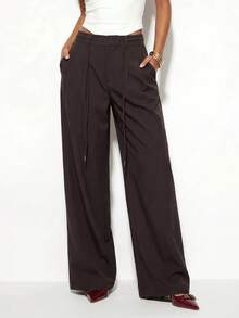 Normani Women's Casual Versatile Commute Solid Color Long Pants Teachers' Day Business Business Office Dark Brown Autumn - Coffee Brown - View 1