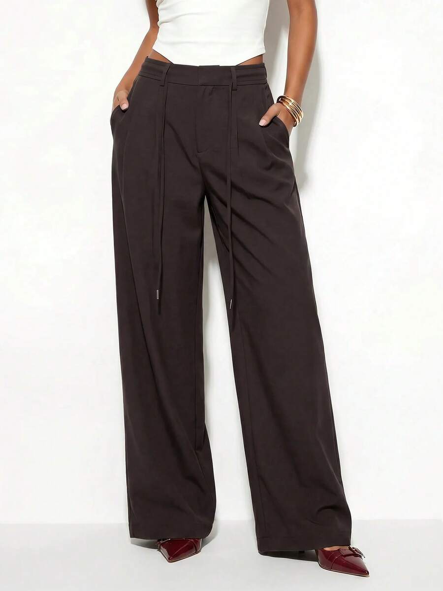 Normani Women's Casual Versatile Commute Solid Color Long Pants Teachers' Day Business Business Office Dark Brown Autumn - Coffee Brown - View 1