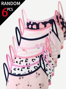 SHEIN Genkimix Kids 【6件隨機款】青少年女孩棉質內衣與抹胸背心，愛心豹紋條紋蝴蝶結蝴蝶冬季款 - 彩色 - 查看 3