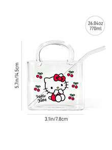 HELLO KITTY AND FRIENDS | SHEIN 卡通櫻桃印花硼矽酸鹽手提包造型玻璃杯附吸管，可盛裝飲品與水，亦可作為花瓶或迷你魚缸，多用途裝飾玻璃器皿 - 無色 - 查看 5
