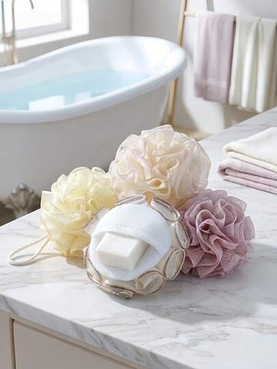 Madebyblanc Túi đựng xà phòng 2 trong 1 kết hợp, vừa là túi đựng xà phòng vừa là dụng cụ bảo quản xà phòng, bông tắm lưới giúp tẩy tế bào chết toàn thân, bông tắm lưới mềm mại, túi lưới lấp lánh kiểu Nhật Bản, bóng tắm hình hoa hồng cao cấp không bị rách, chất liệu vải mềm mại làm từ sợi thực vật, bông xốp và thoải mái, lưới hai lớp tạo bọt nhiều, đường viền được nâng cấp không bị rách, dễ vệ sinh, không gây mỏi tay, xà phòng bỏ túi, thường được dùng làm quà tặng sinh nhật cho phụ nữ, vật dụng cần thiết cho gia đình.