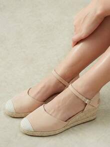 Styleloop Sandalias de tacón alto para mujer con tiras cruzadas de goma y cuerda de paja - Albaricoque - Ver 10
