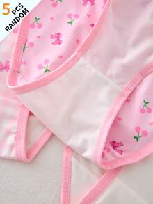 Teen Girls Minimalist Fashion Bow Series Comfortable 5-Piece Set Triangle Panties - Multicolor - View 5