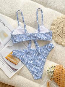 Swim Vcay Women's Printed Vacation Bow High-Cut Spaghetti Strap Sexy Two-Piece Swimwear Set - Baby Blue - View 2