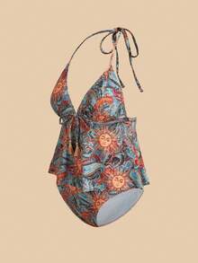 Travachic Women's Summer Beach Sun Face Print Halter Tankini Set - Multicolor - View 3