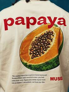 Musero 寬鬆落肩短袖「PAPAYA」大背圖案印花T恤 - 黃色 - 查看 6