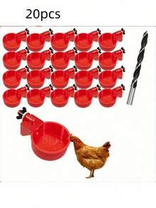 Auto Refill Chicken Water Drinker Bowl, Red Plastic Poultry Automatic Waterer Cup, Easy Install With Drill Bit, Suitable For Backyard Farm Chicken Duck Turkey Bird - default - View 11
