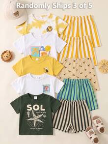 Souflis Souflis Randomly Ships 3 Of 5 Casual Vacation Ocean Element Pattern, Expression Element Pattern, Animal Element Pattern Printed Round Neck Short Sleeve Top With Matching Printed Shorts - Multicolor - View 1