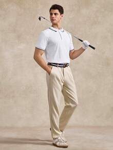Golf Men's Contrast Color Button Half-Placket Short Sleeve Polo Shirt, Business & Formal Occasions - White - View 3