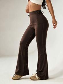 Dewbera Dewbera Celana Olahraga Wanita Serbaguna Warna Polos Model Flare - Coklat - View 5