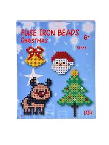 1 Set Christmas 5mm Fuse Beads Craft Kit, Multicolor DIY Pixel Art Bead Set With 15cm Reusable Pegboard, Pattern Sheet, Ironing Paper, Tweezers, Phone Straps, Bead Chains, Bells & Jump Rings, Santa Reindeer Christmas Tree Ornament Making Supplies - multicolor - View 4