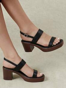 Styleloop 女款戶外方頭PU底扣飾鞋，PU布面，時尚簡約，透氣舒適，適合日常、派對與宴會，H - 黑色 - 查看 4